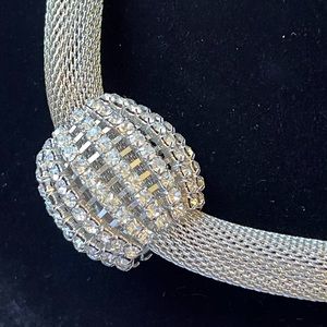 18” Round Mesh Necklace with Floating Rhinestone Ring